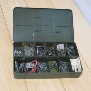 Vintage Assorted Lot of Resistors Lights etc. in Metal Case Lineman 1‎